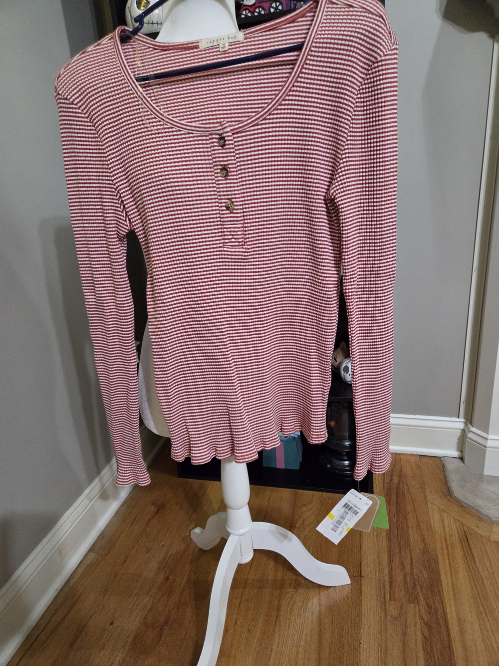 Copper Key Jrs Red and White Striped Long-Sleeve Henley